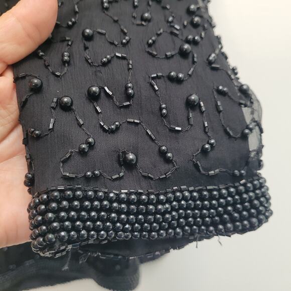 Papell Boutique Evening Black Silk Beaded Tunic Long Sleeve Top Womens Large - Picture 9 of 13